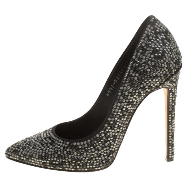 Gina - Escarpins en satin noir avec ornements en cristal - Taille 38 en vente