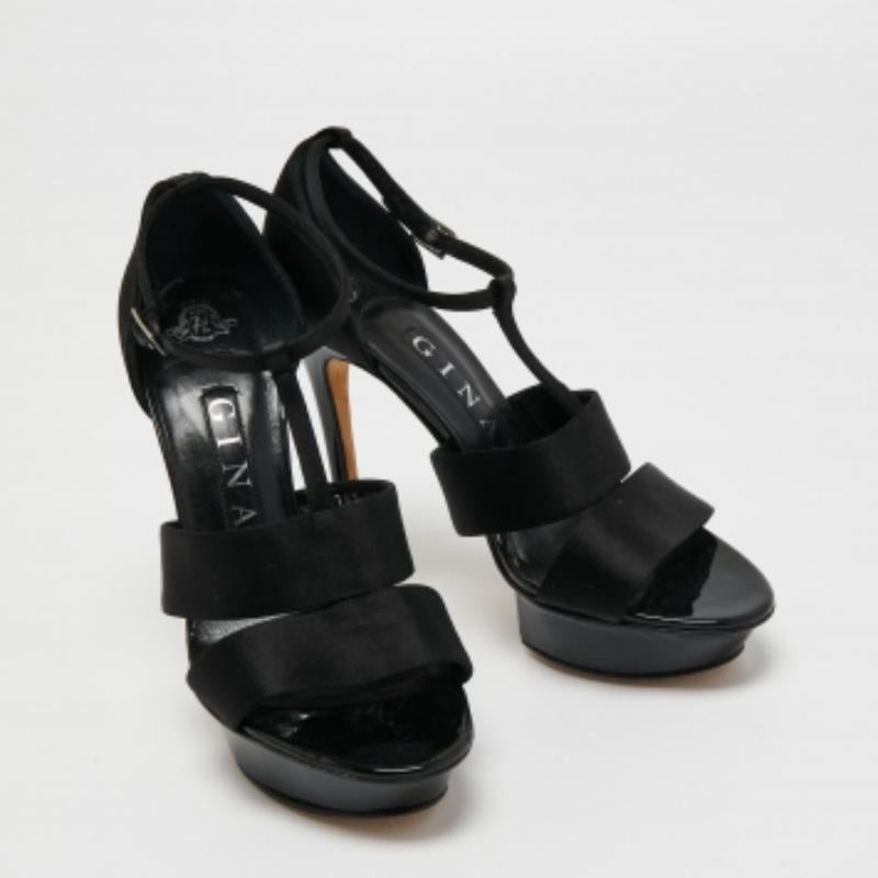 Gina Schwarze Satin Plateausandalen mit Knöchelriemen Größe 37,5 im Angebot 2