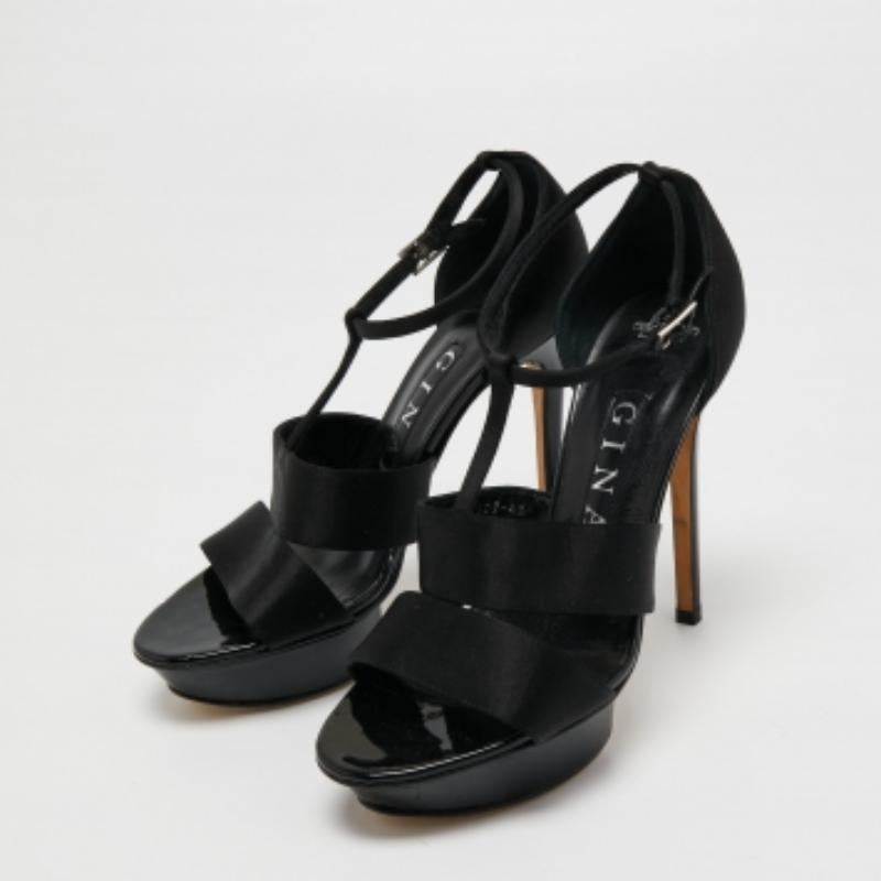 Gina Schwarze Satin Plateausandalen mit Knöchelriemen Größe 37,5 im Angebot 4