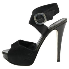 Gina Schwarze Satin Plateausandalen mit Knöchelriemen Größe 38,5