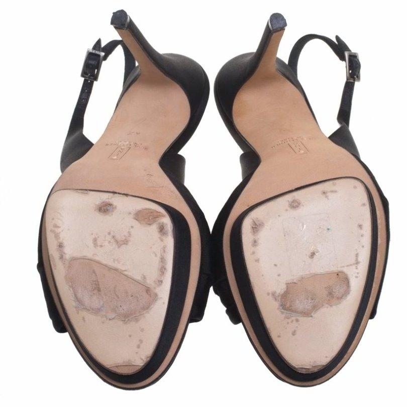 Women's Gina Black Satin Brooch Embellished Slingback Sandals Size 39.5
