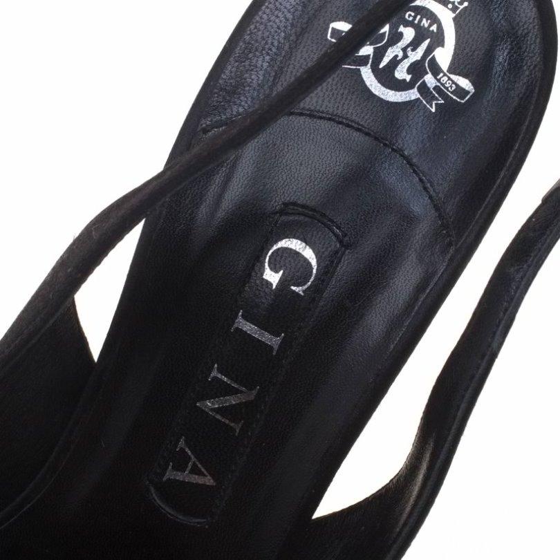 Gina Black Satin Brooch Embellished Slingback Sandals Size 39.5 2