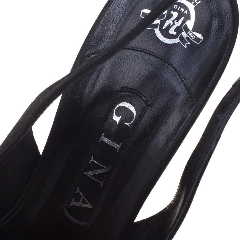 Gina Black Satin Brooch Embellished Slingback Sandals Size 39.5 For Sale 3