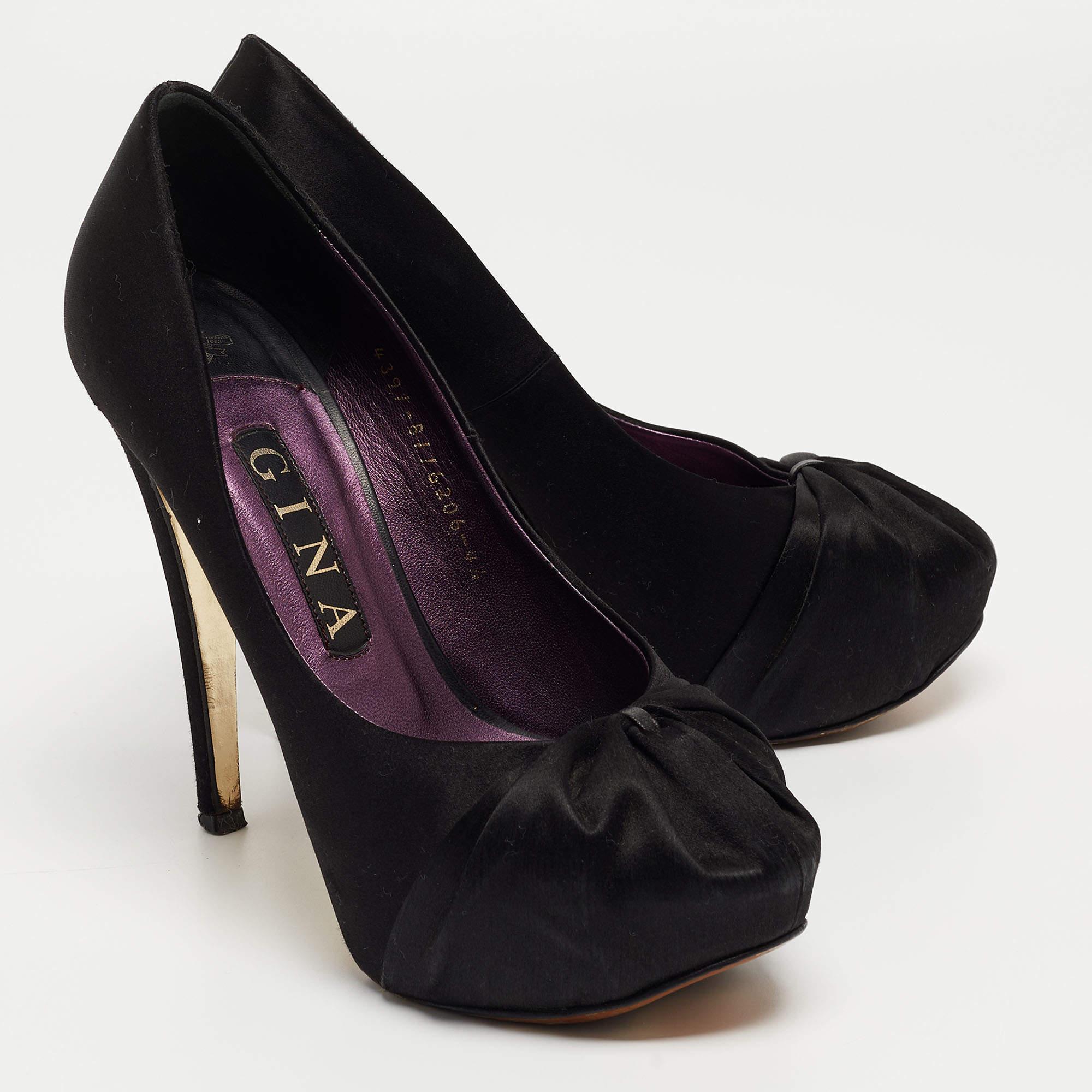 Women's Gina Black Satin Claire Platform Pumps Size 37.5 For Sale