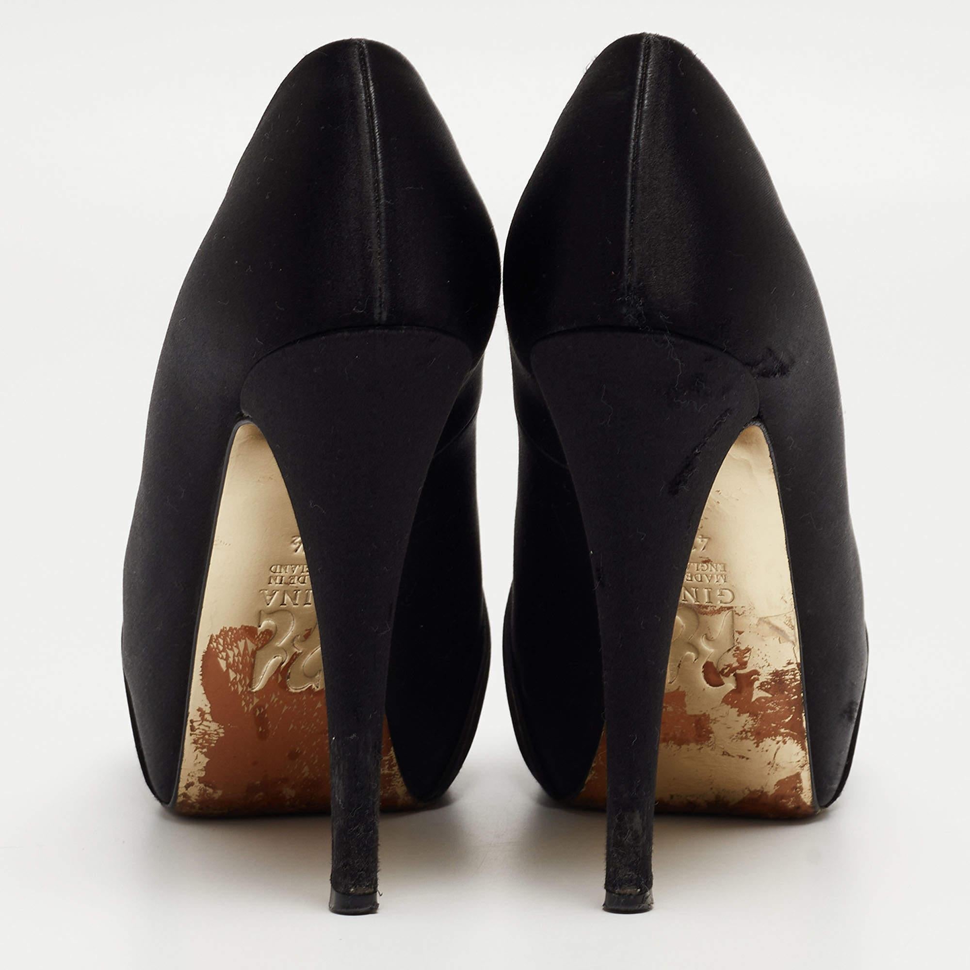 Gina Black Satin Claire Platform Pumps Size 37.5 For Sale 1