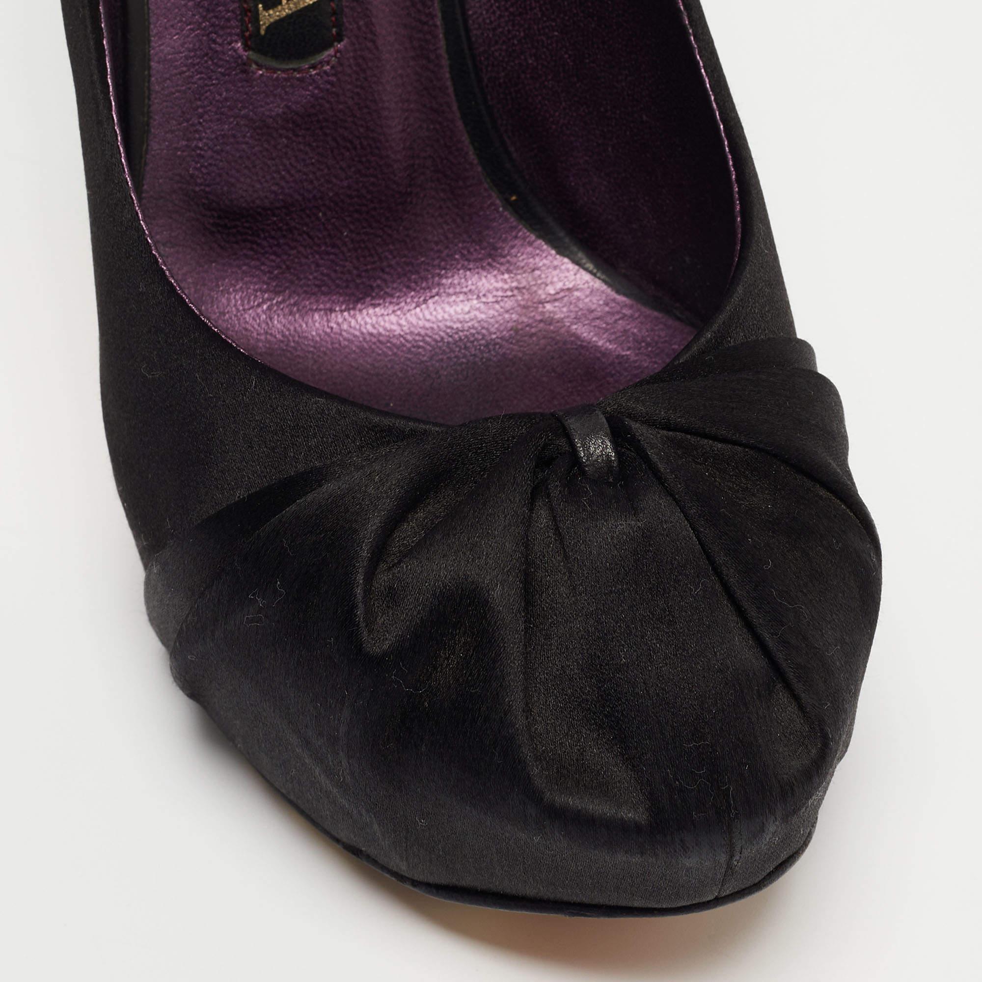 Gina Black Satin Claire Platform Pumps Size 37.5 For Sale 3