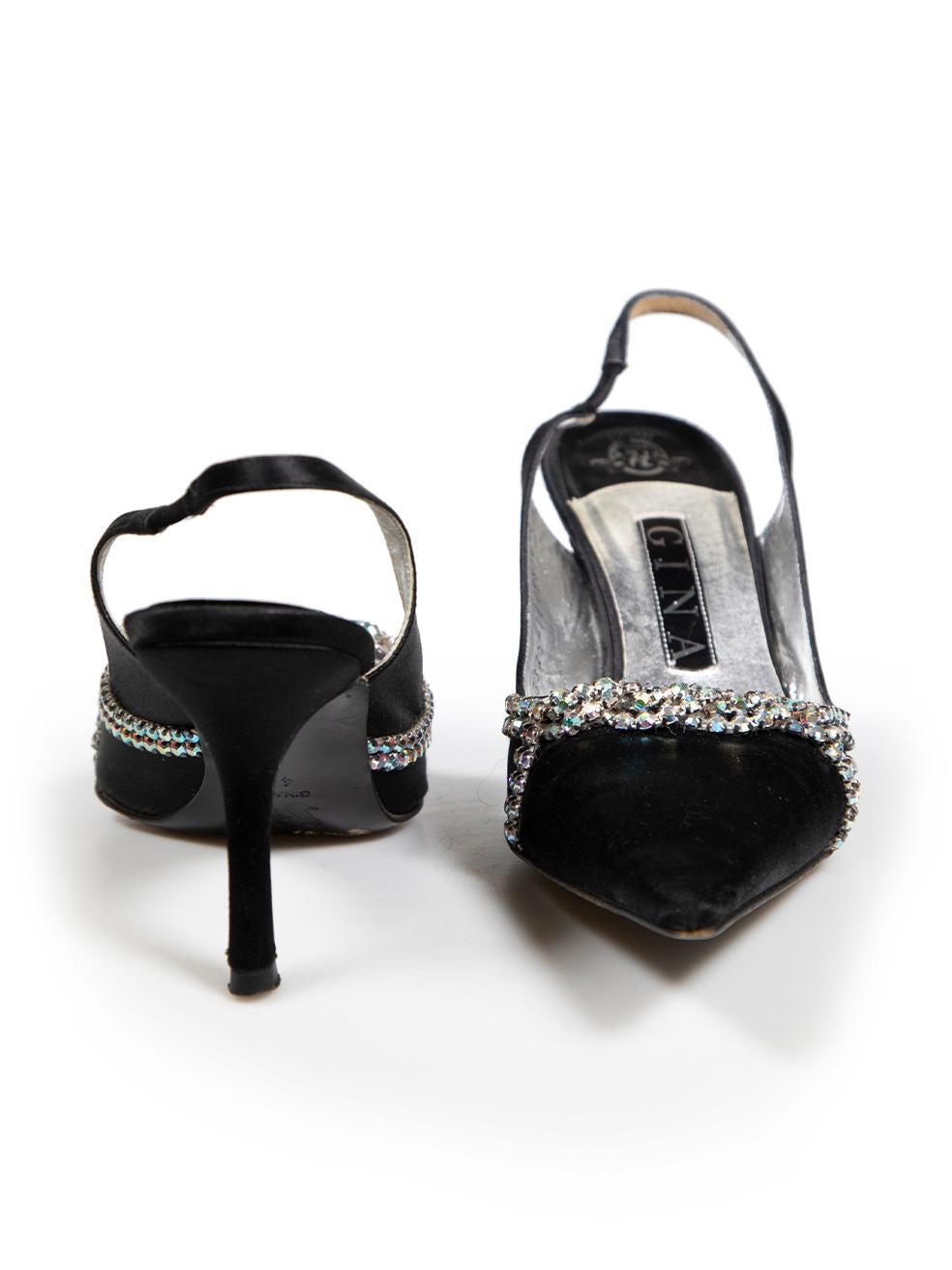 Gina Talons en satin noir ornés de cristaux Taille UK 4 Bon état - En vente à London, GB