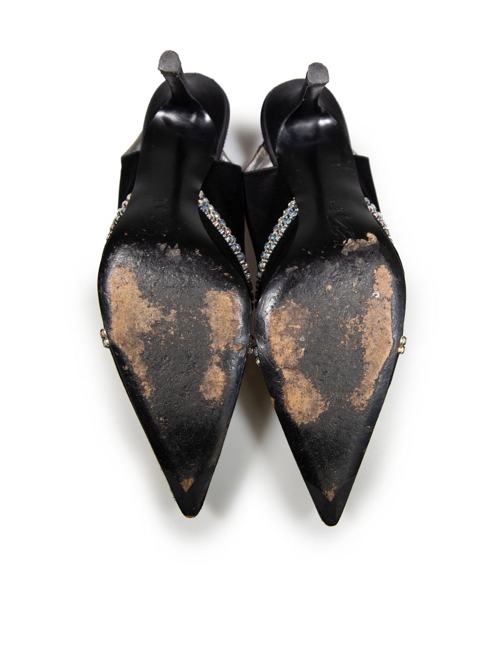 Gina Talons en satin noir ornés de cristaux Taille UK 4 Pour femmes en vente