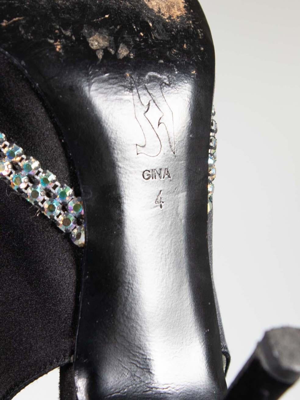 Gina Black Satin Crystal Embellished Heels Size UK 4 For Sale 1