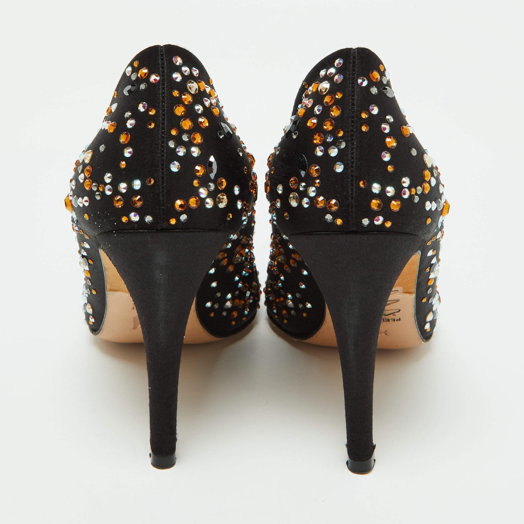 Gina Black Satin Crystal Embellished Pumps Size 36.5 For Sale 1