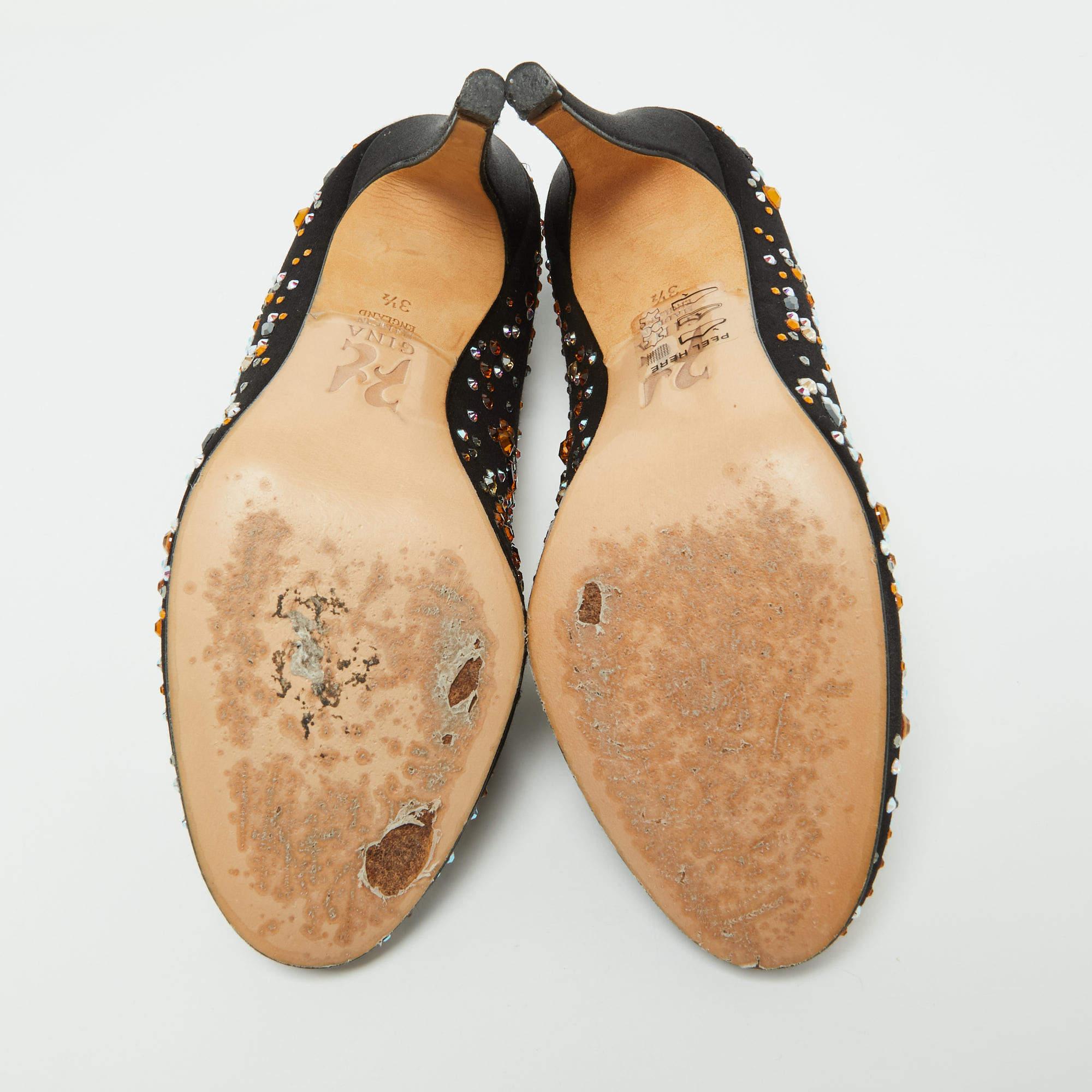 Gina Black Satin Crystal Embellished Pumps Size 36.5 For Sale 2
