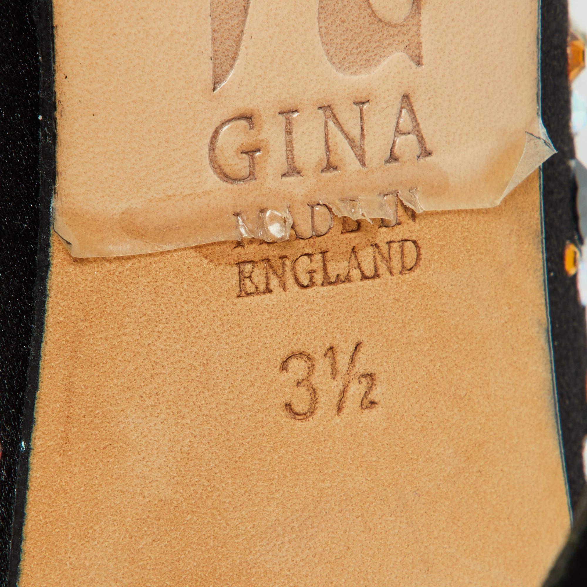 Gina Black Satin Crystal Embellished Pumps Size 36.5 For Sale 4