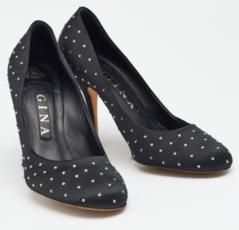 De las mujeres Gina Negro Satén Cristal Embellished Bombas Tamaño 38 en venta