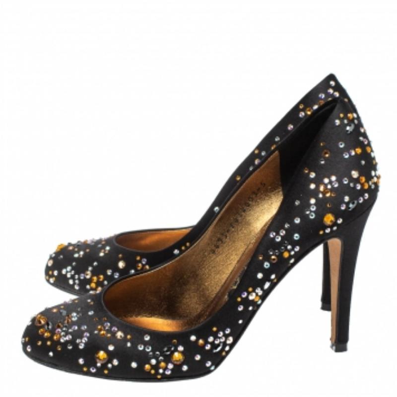 Gina Black Satin Crystal Embellished Pumps Size 38 For Sale 3