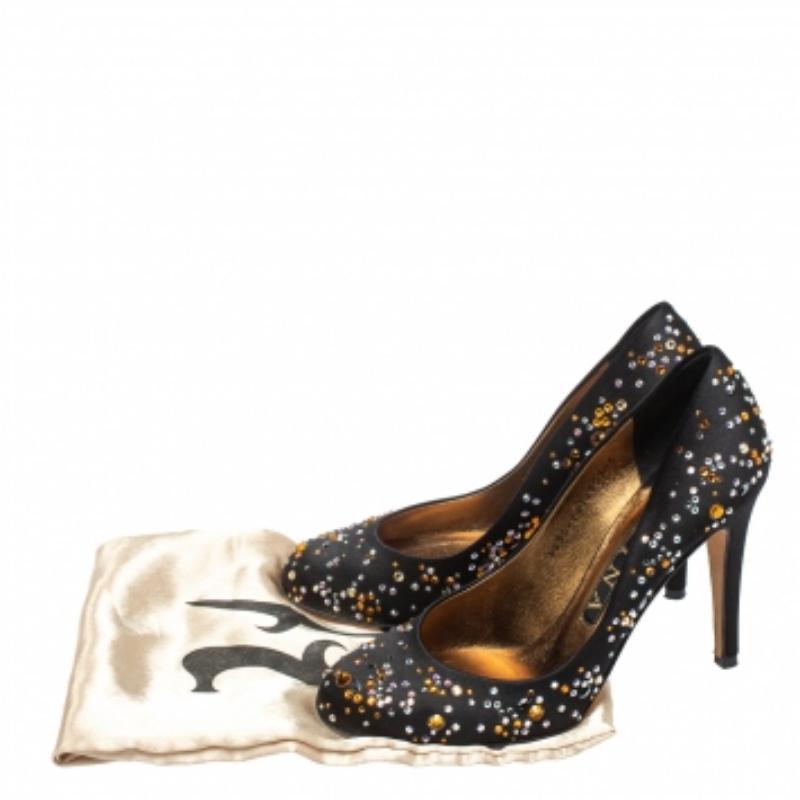 Gina Black Satin Crystal Embellished Pumps Size 38 For Sale 4
