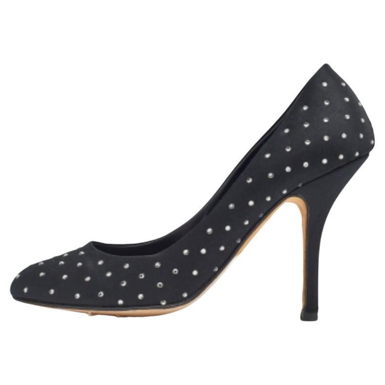 Gina Negro Satén Cristal Embellished Bombas Tamaño 38