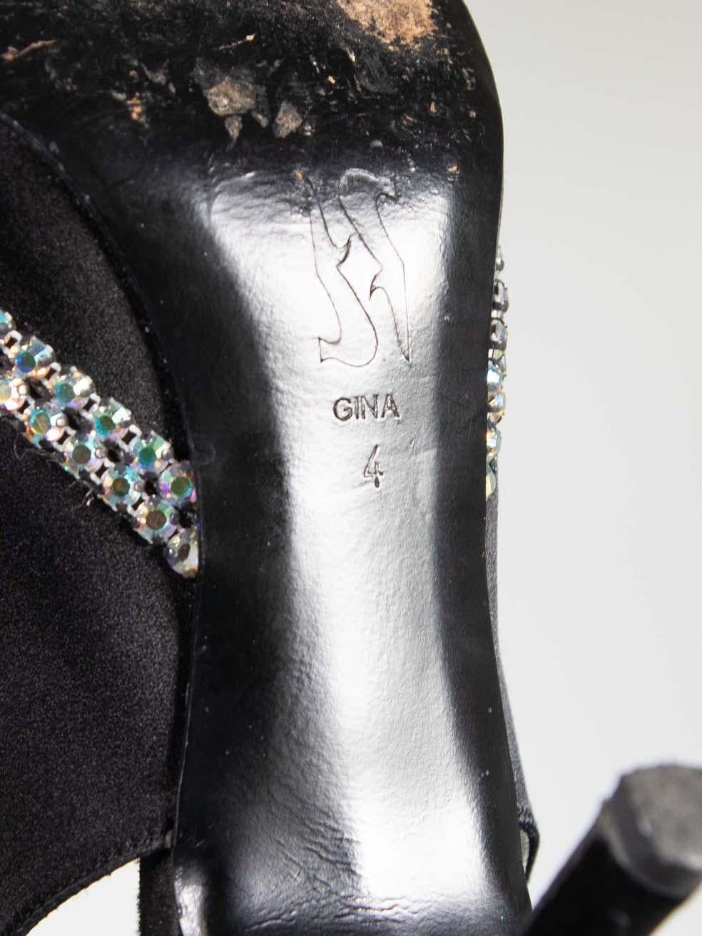 Gina Black Satin Crystal Embellished Pumps Size UK 4 For Sale 1
