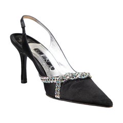 Gina Black Satin Crystal Embellished Pumps Size UK 4