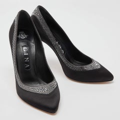 Gina Black Satin Crystal Embellished Renee Pumps Size 38.5