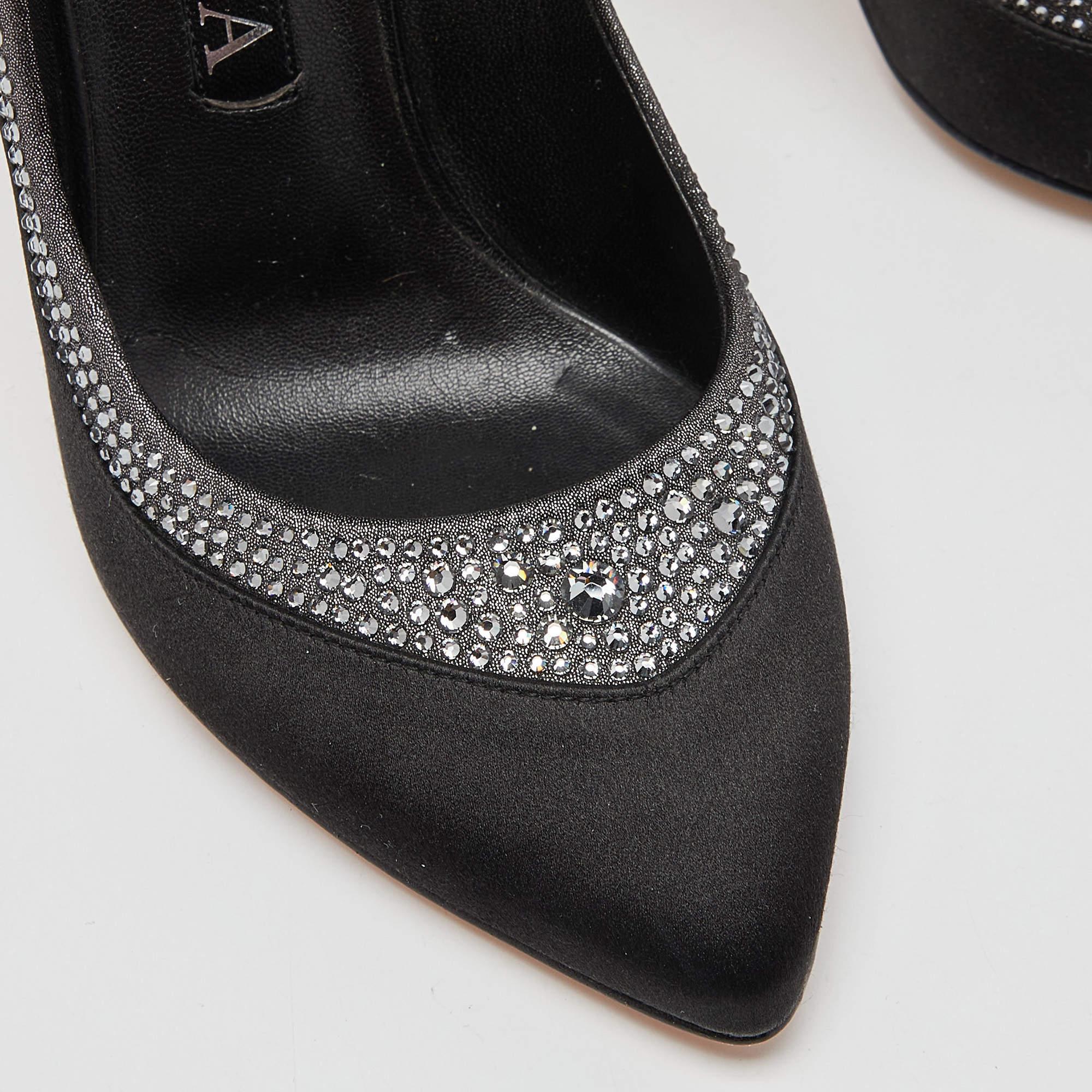 Gina Black Satin Crystal Embellished Renee Pumps Size 38.5 1