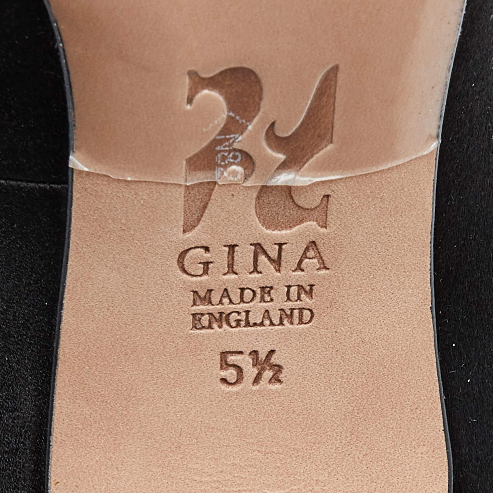 Gina Black Satin Crystal Embellished Renee Pumps Size 38.5 5
