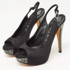 Gina Black Satin Crystal Embellished Slingback Pumps Size 37