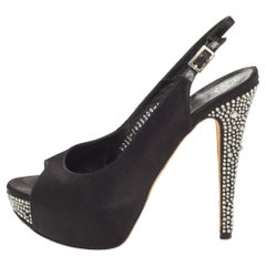 Gina Black Satin Crystal Embellished Slingback Pumps Size 37