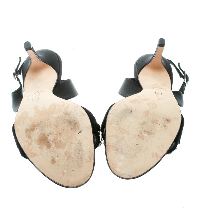 Women's Gina Black Satin Crystal Embellished Slingback Sandals Size 37 For Sale