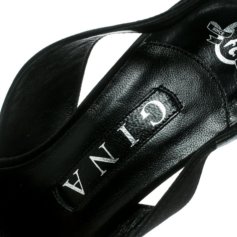 Women's Gina Black Satin Crystal Embellished Slingback Sandals Size 37 For Sale