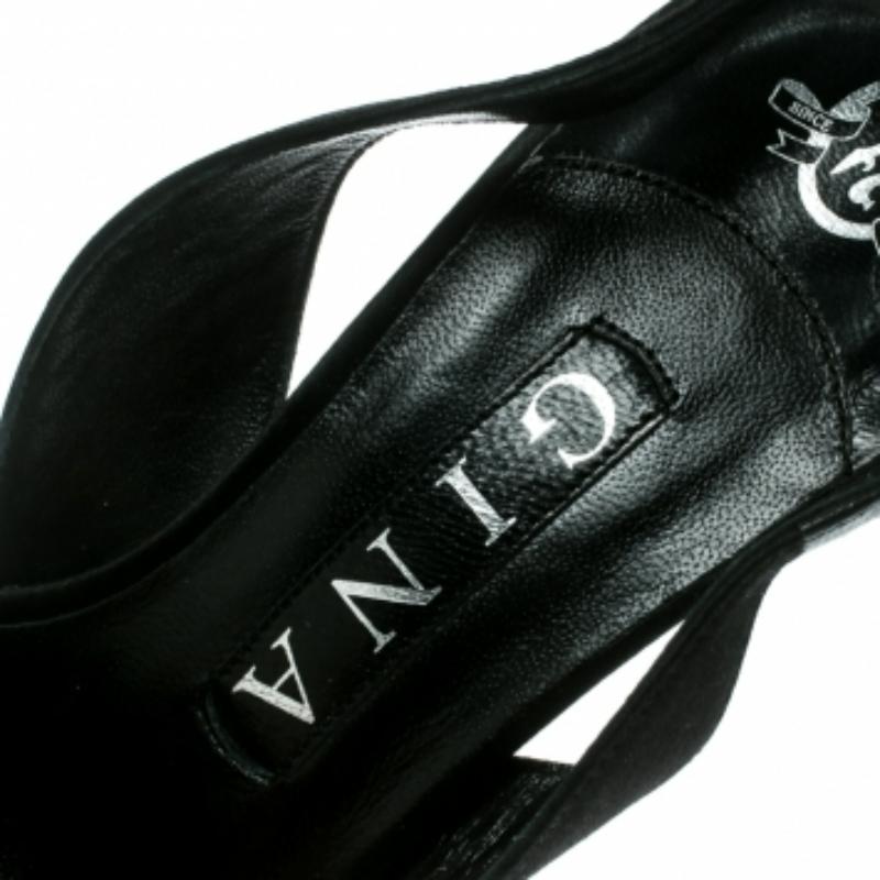 Gina - Sandales à talons compensés en satin noir avec ornements en cristal - Taille 37 en vente 1
