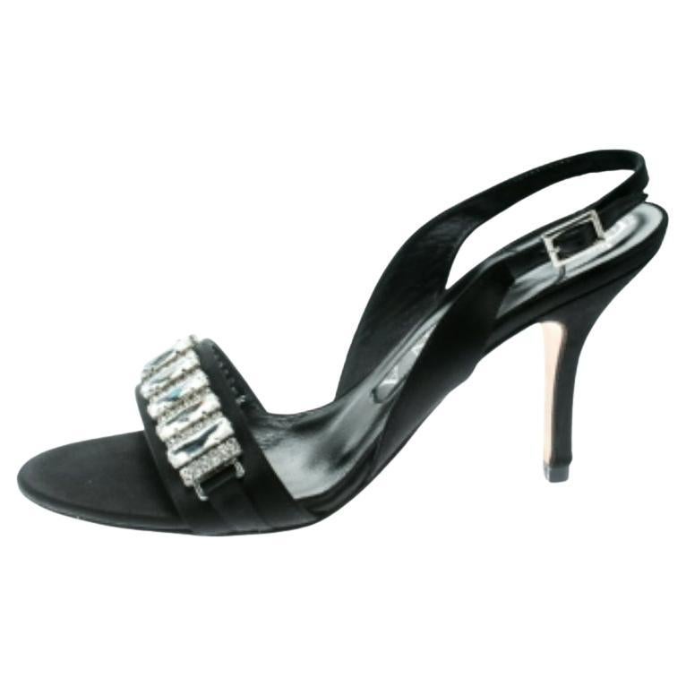 Gina - Sandales à talons compensés en satin noir avec ornements en cristal - Taille 37 en vente