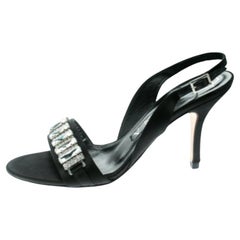 Gina - Sandales à talons compensés en satin noir avec ornements en cristal - Taille 37