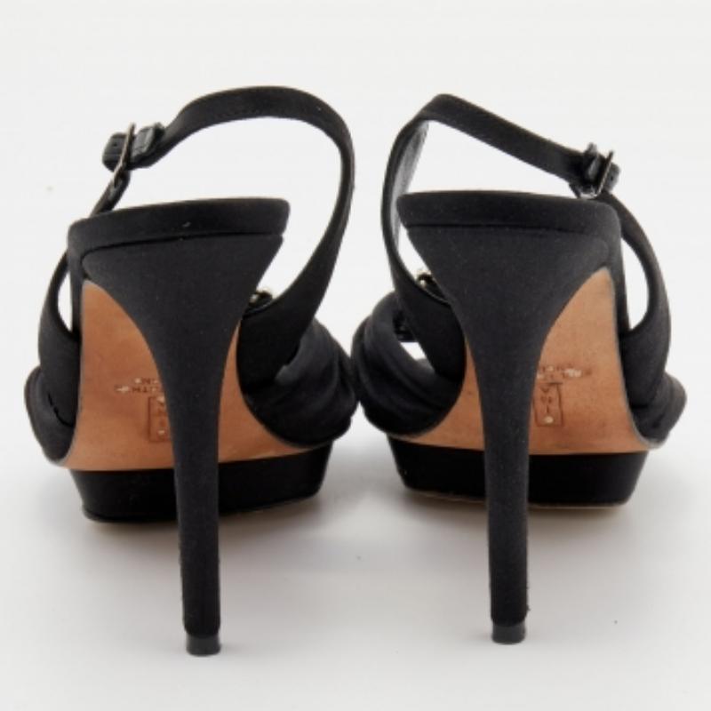 Gina Schwarze Satin-Sandalen mit Kristallverzierung und Slingback Größe 39 Damen im Angebot