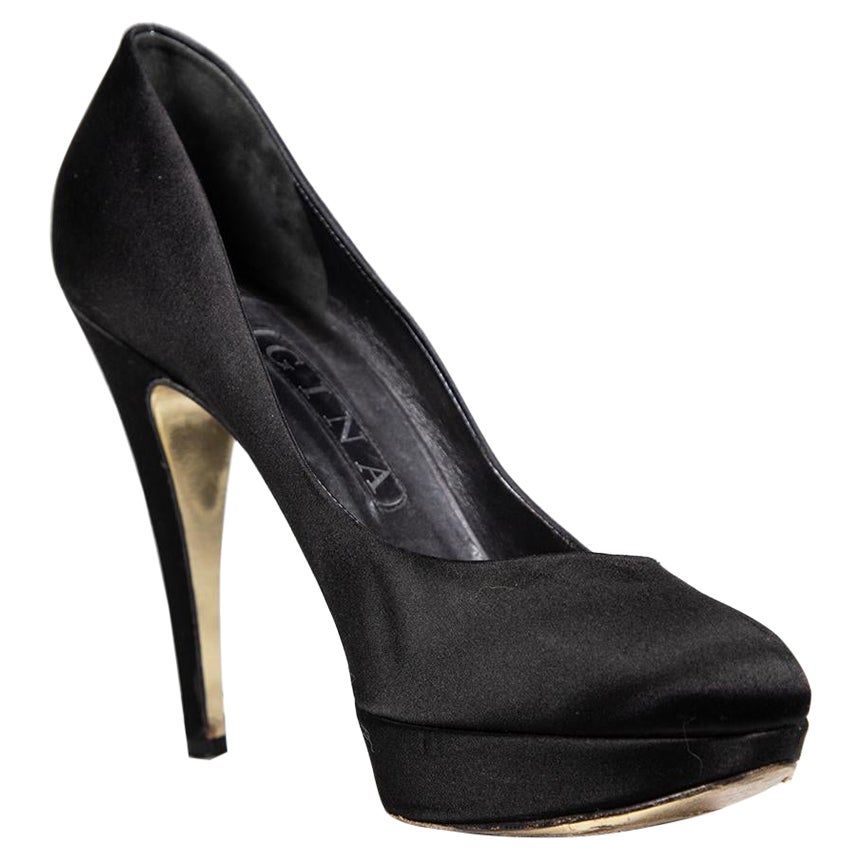 Gina Black Satin Platform Pumps Size UK 6.5 For Sale