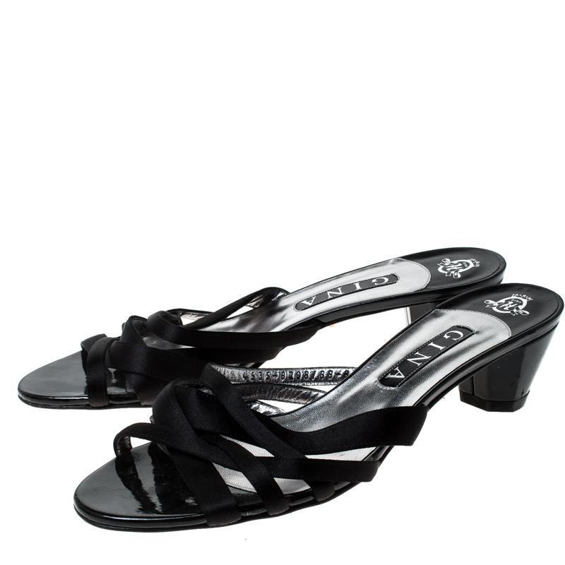 Women's Gina Black Satin Strappy Open Toe Sandals Size 41