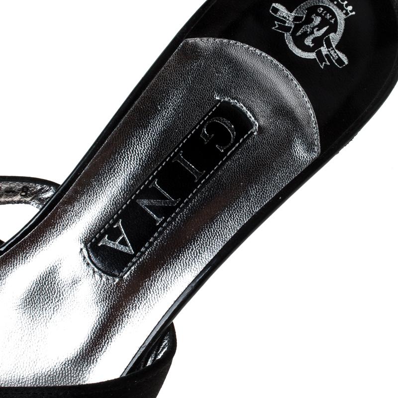 Gina Black Satin Strappy Open Toe Sandals Size 41 1