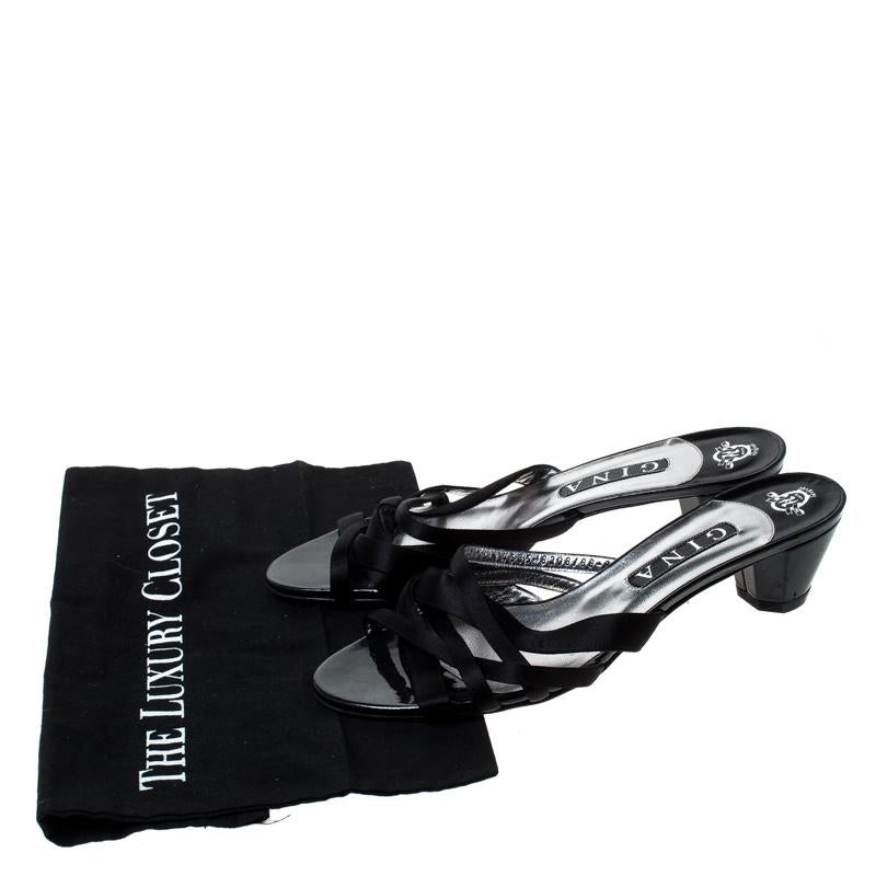Gina Black Satin Strappy Open Toe Sandals Size 41 2