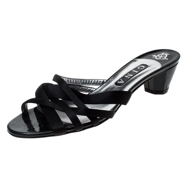 Gina Black Satin Strappy Open Toe Sandals Size 41