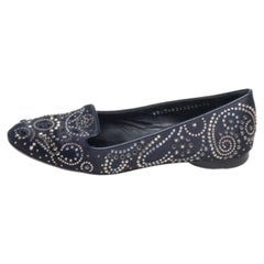 Gina Black Satin Studded Ballet Flats Size 36.5
