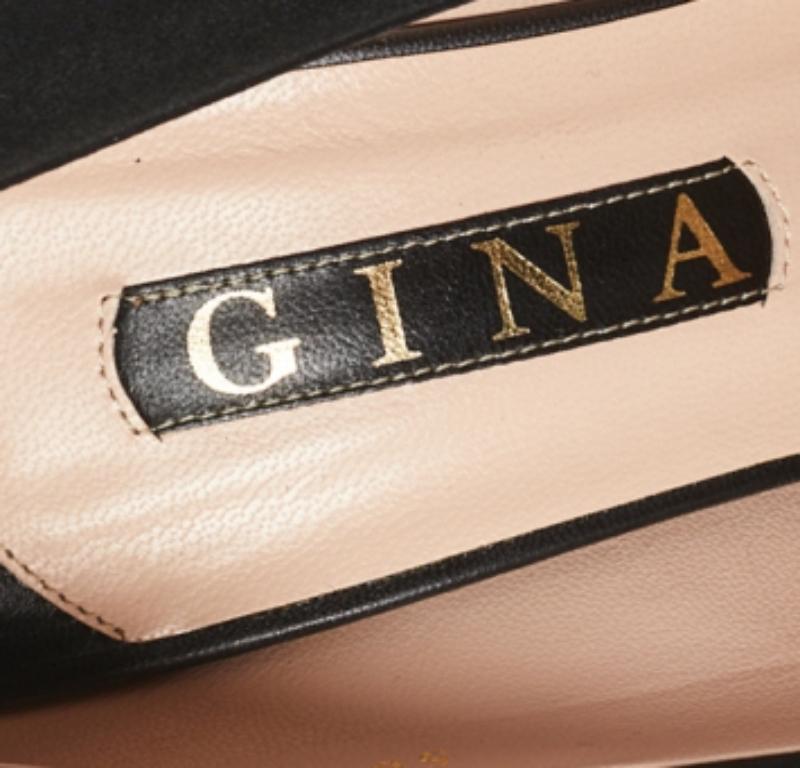 Gina Black Satin Swarovski Crystal Embellished Pumps Size 40 For Sale 1