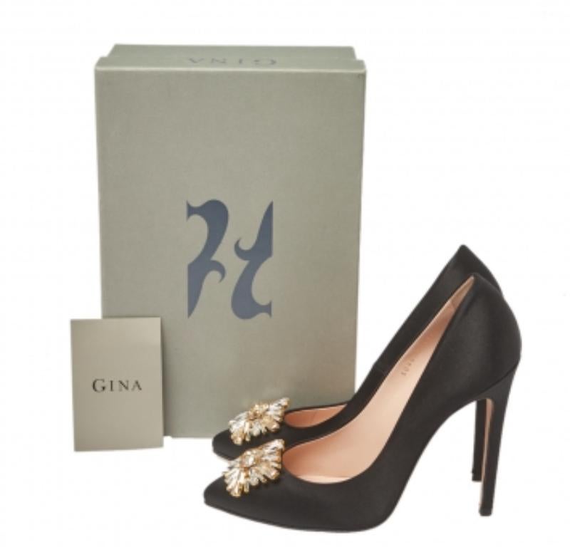Gina Black Satin Swarovski Crystal Embellished Pumps Size 40 For Sale 4