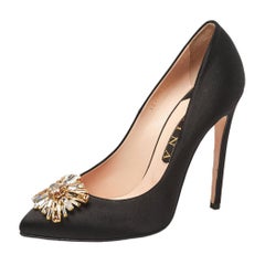 Gina Black Satin Swarovski Crystal Embellished Pumps Size 40