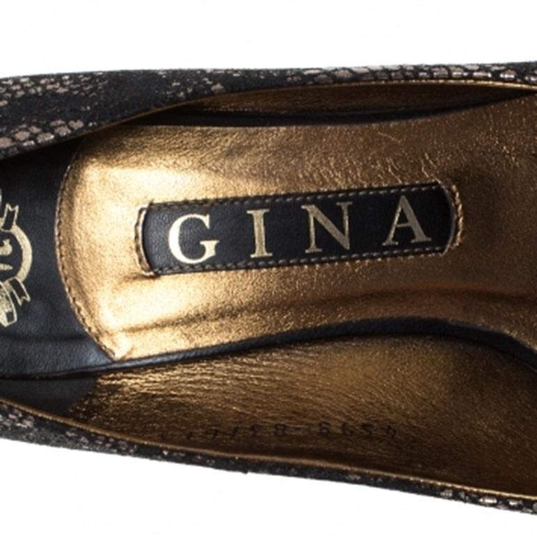 Gina Black/Silver Brocade Fabric Pleated High Heel Platform Pumps Size 36.5 For Sale 1