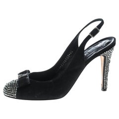 Gina Suede Noir Crystal Embellish Cap Toe Slingback Sandals Size 37.5