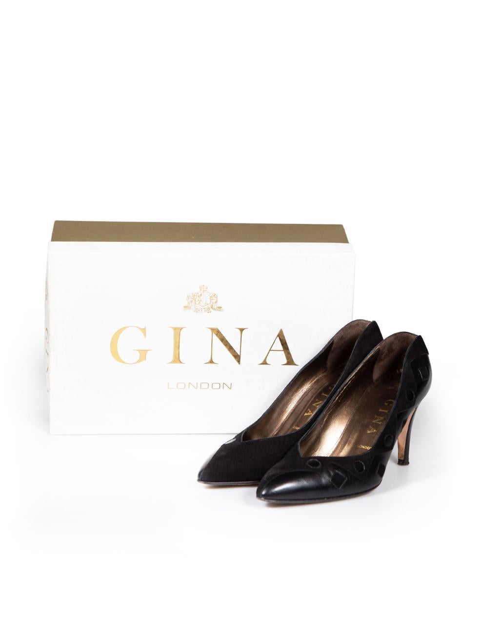 Gina Black Suede & Leather Cut-Out Pattern Pumps Size UK 4.5 For Sale 1