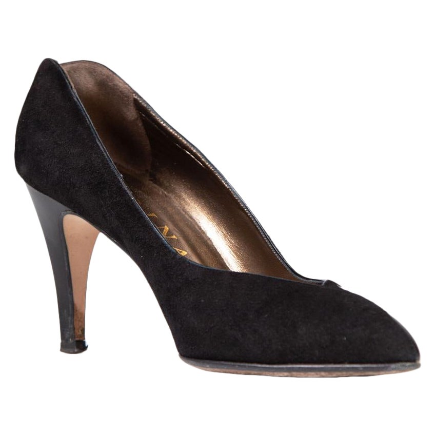 Gina Escarpins en daim et cuir noir à motif découpé Taille UK 4.5 en vente