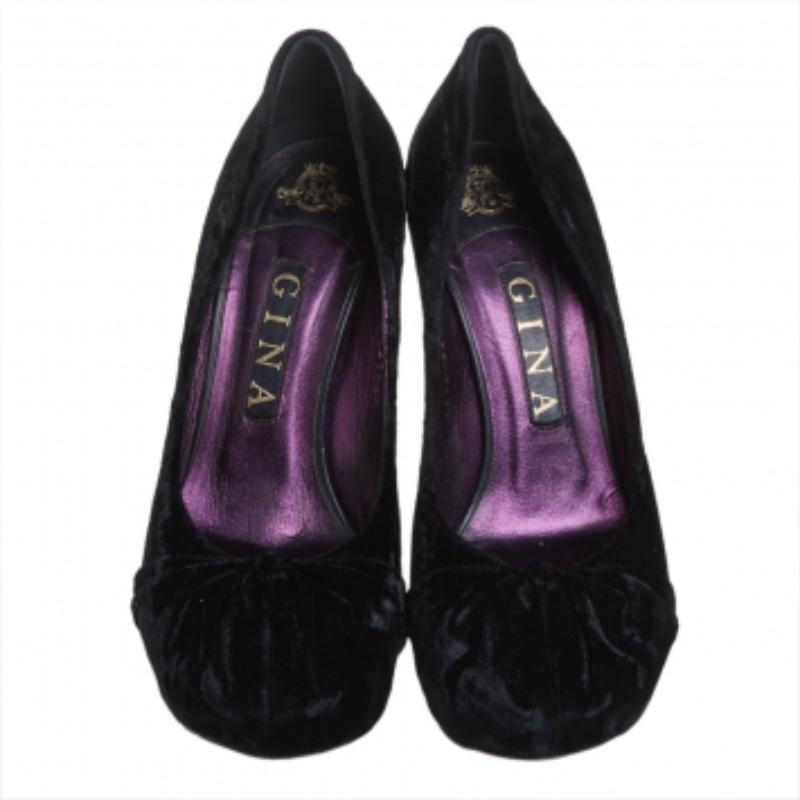 Gina Black Velvet Claire Platform Pumps Size 38.5 For Sale 1
