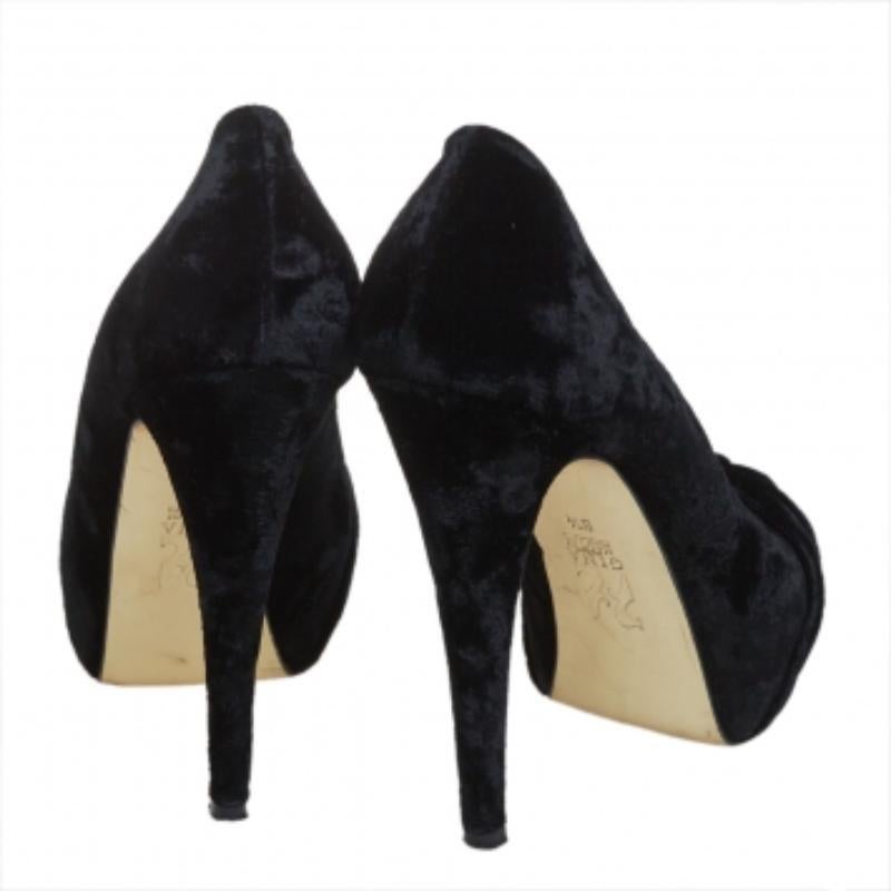 Gina Black Velvet Claire Platform Pumps Size 38.5 For Sale 2