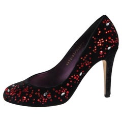 Gina Black Velvet  Embellished Round Toe Pumps Size 37