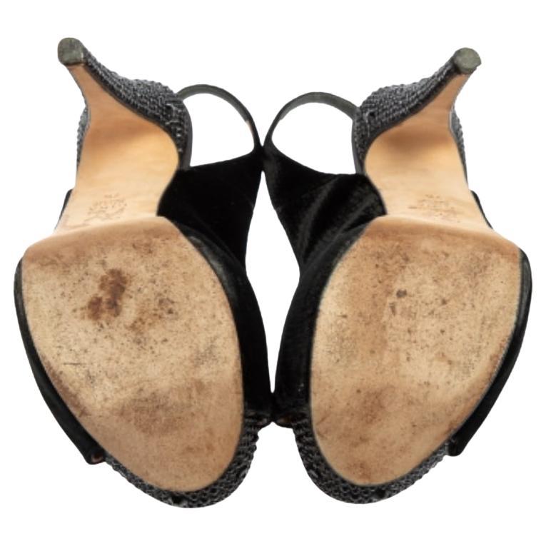 Gina Black Velvet Slingback Platform Sandals Size 40.5 For Sale 3